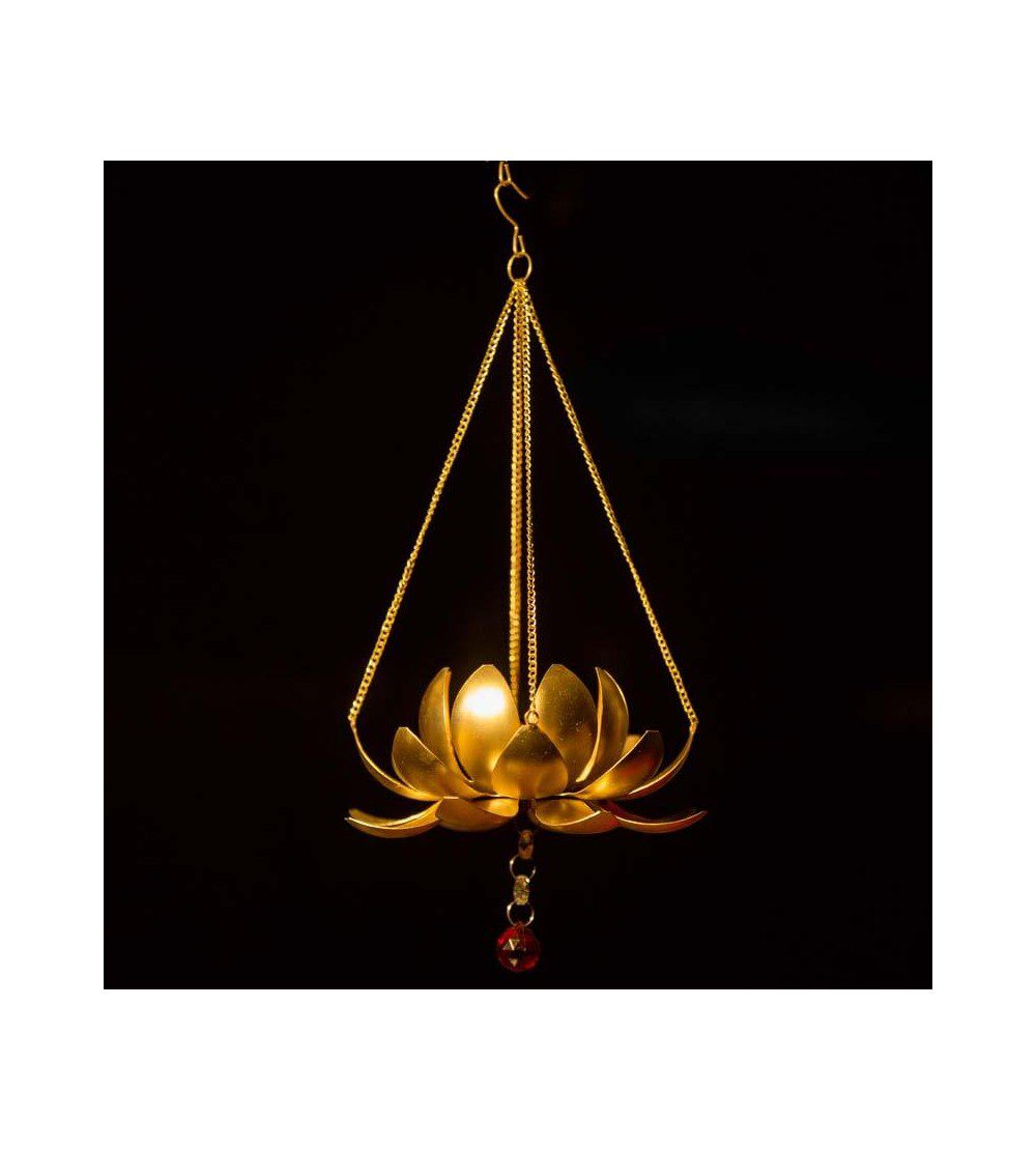 Sparkling Golden Metal Lotus Flower Tealight Holder Hanging