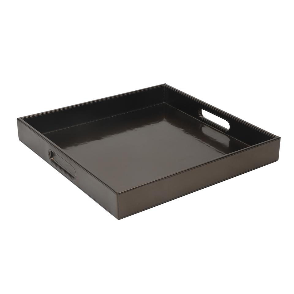 Glossy Brown Leather Square Tray